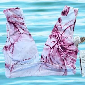 Calia Women's Wide Shoulder Long Line Swim Top - Floral Flourish Purple/pink XS
